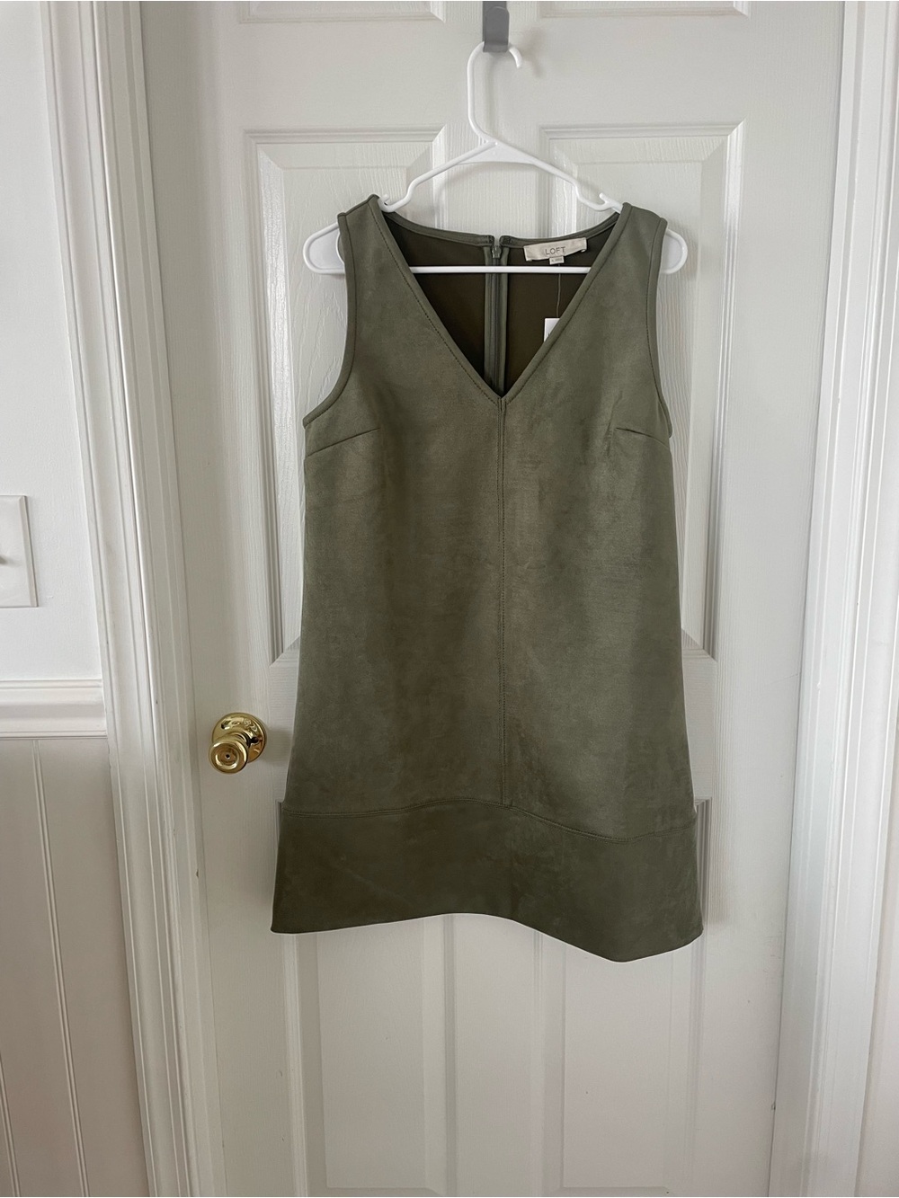 LOFT Olive Suede V-Neck Mini Dress